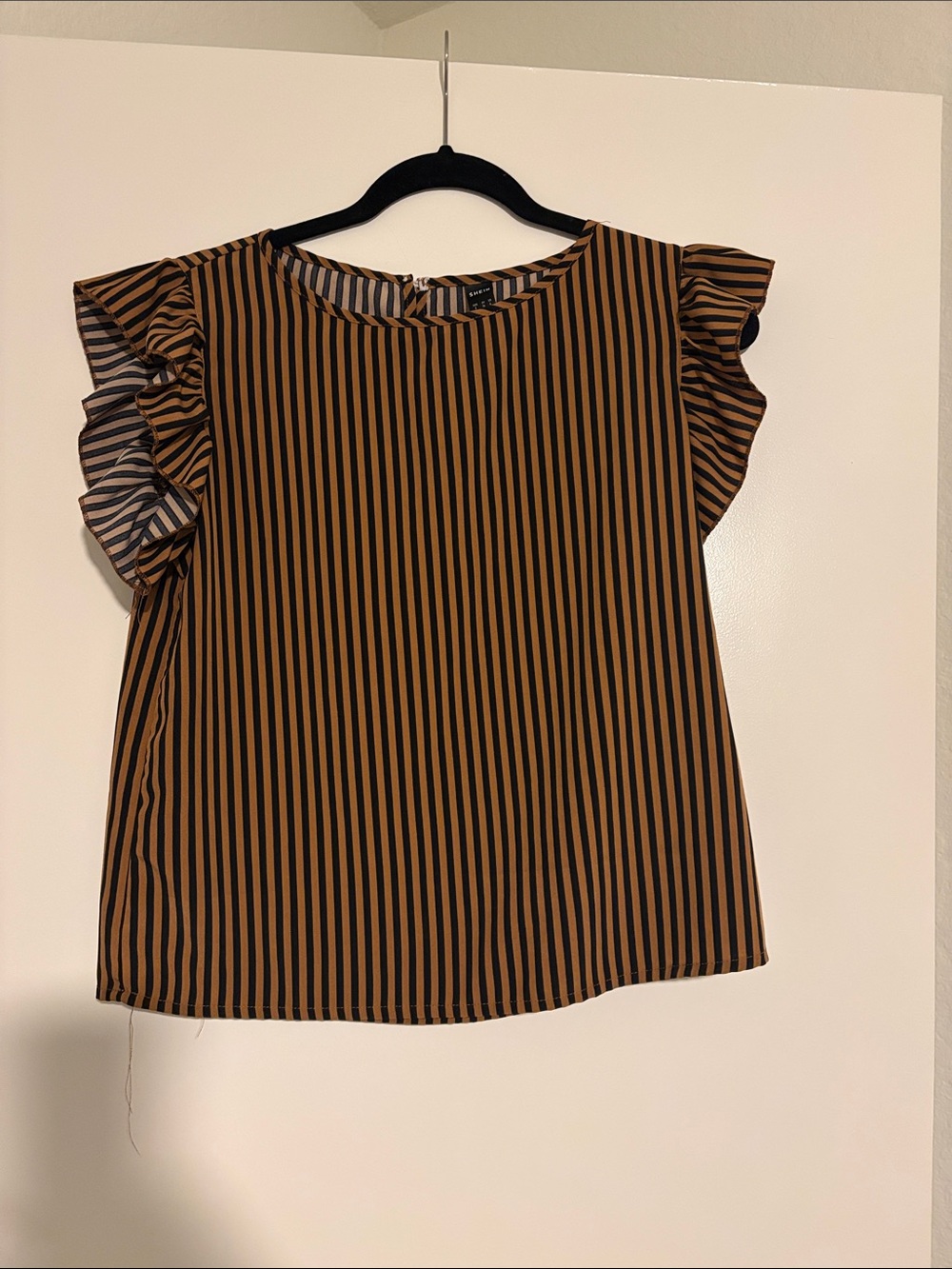 SHEIN Black and Brown Striped Ruffle Sleeve Blouse
